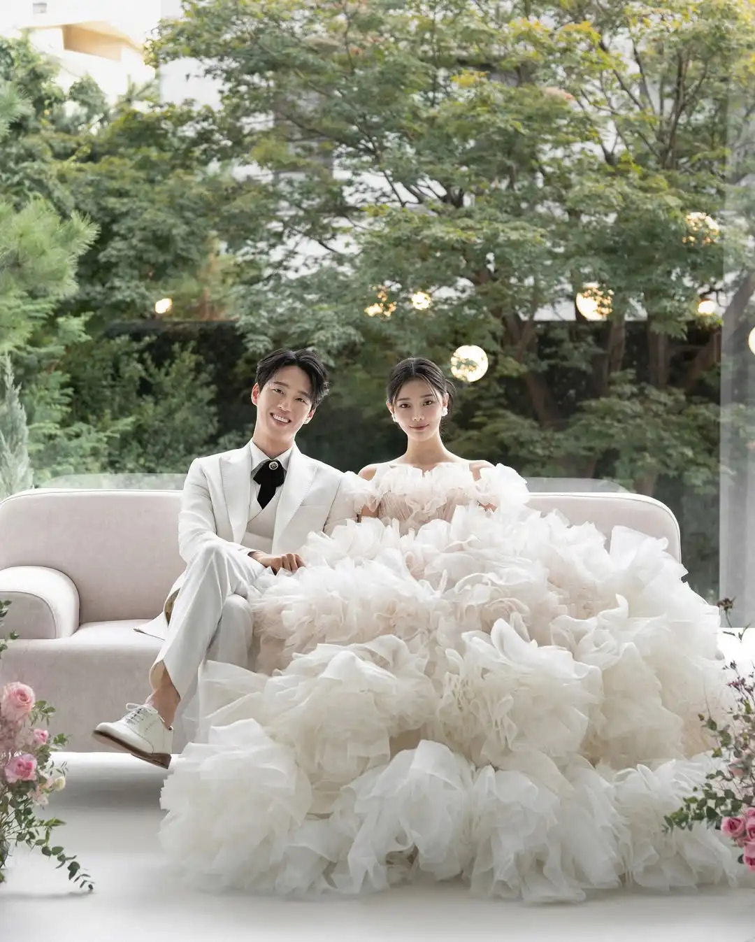 MD Gradient New A-line Off Shoulder Evening Dress Tulle Pleat Korea Photoshoot Sweep Train Evening Gown Corset Customised 웨딩드