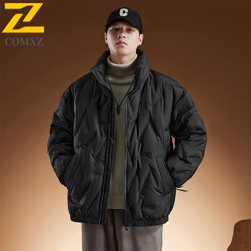 COMXZ Outdoor Cycling Men Down Jacket 2025 Fashion Stand Collar Thickened Warm Parka Korean Windproof Comfortable Winter Coat