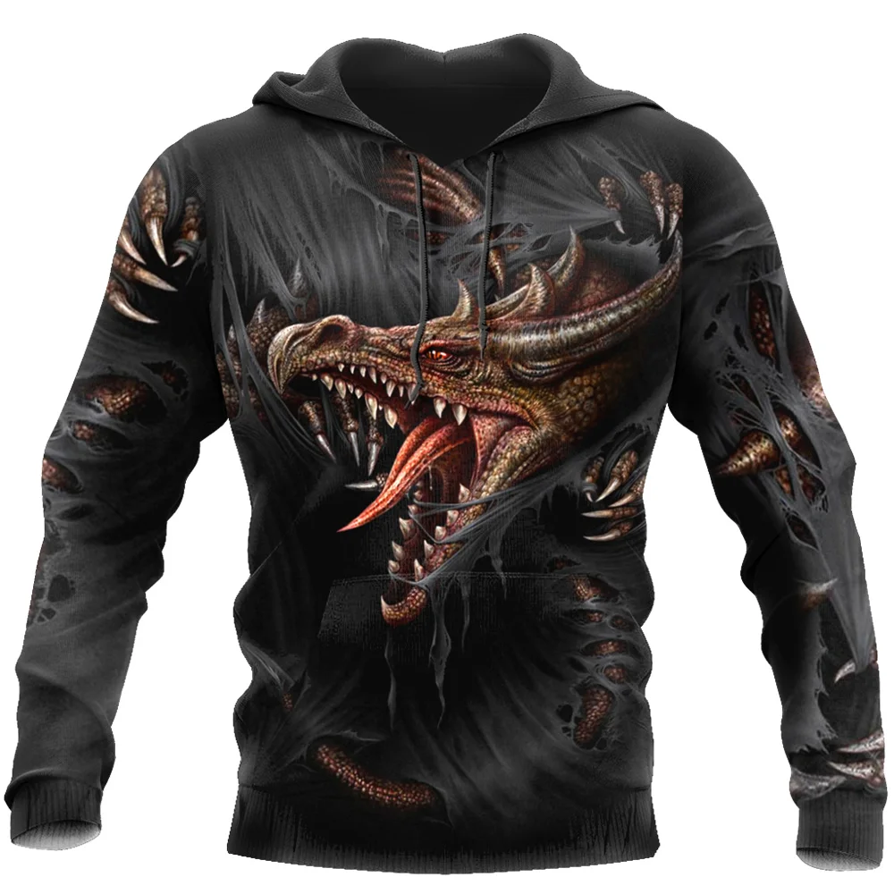 Retro Hoodies Men Animal Dragon Pattern 3D Printed Men Autumn Hoodie Comfortable Street Hooded Sweatshirts Hoodie Men's Clothing