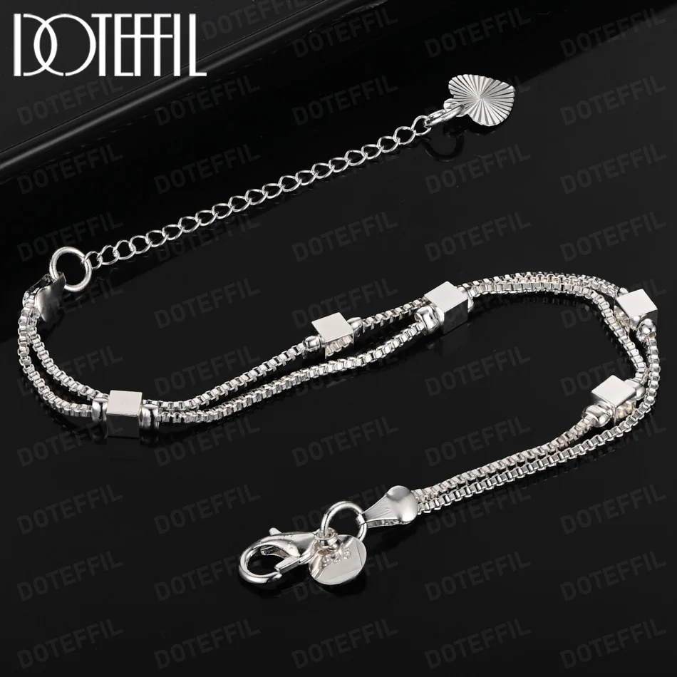 

DOTEFFIL Box Chain Square Bracelet 925 Sterling Silver For Women Man Wedding Engagement Party Jewelry