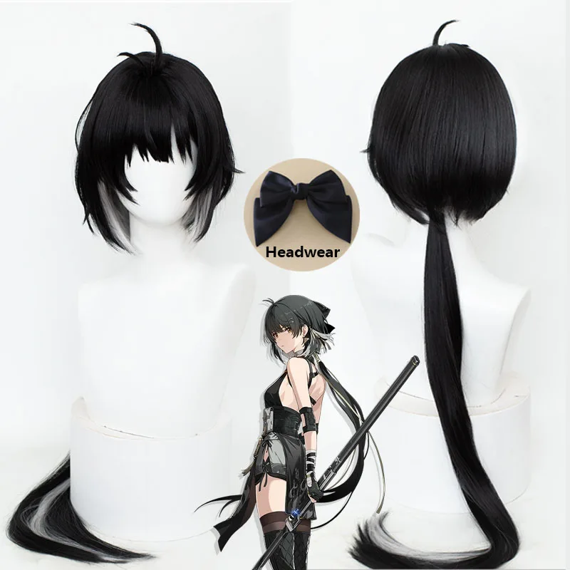 Game Wuthering Waves Rover Female Cosplay Wig Headwear Black Short Hair 110CM Long Braid Main Character Resonator Halloween Prop