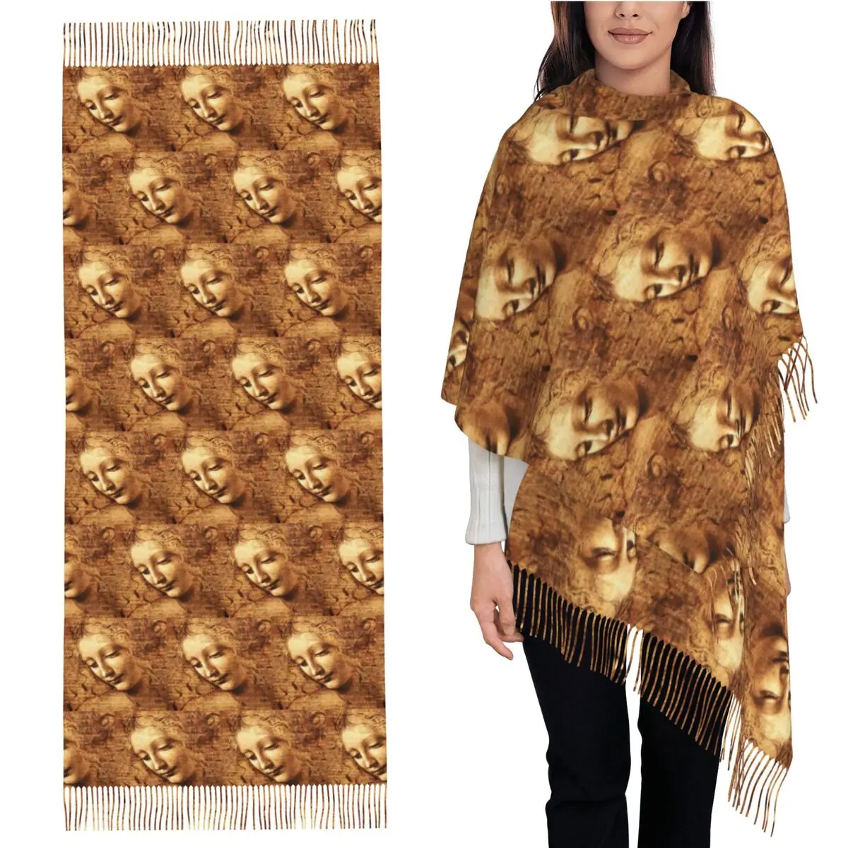 

Леонардо да Винчи La Scapigliata шарф с кисточками женские мягкие теплые шали и накидки большая осенне-зимняя шаль