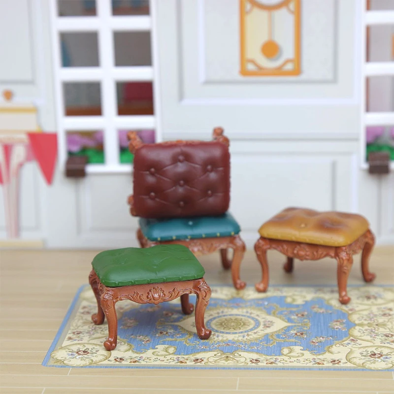 1Pcs 1:12 Dollhouse Miniature European Armchair Footstool Retro Study Chair Furniture Model Decor Toy Doll House Accessories