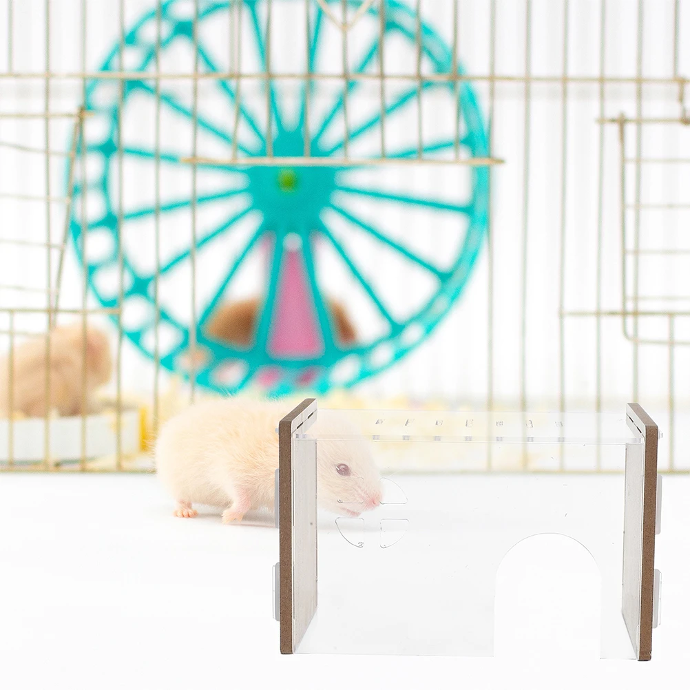 

Hamster Transparent Hiding Place Comfortable Habitat Scenic Decoration Easy Clean Pet House Hideaway Shelter Wooden Platform