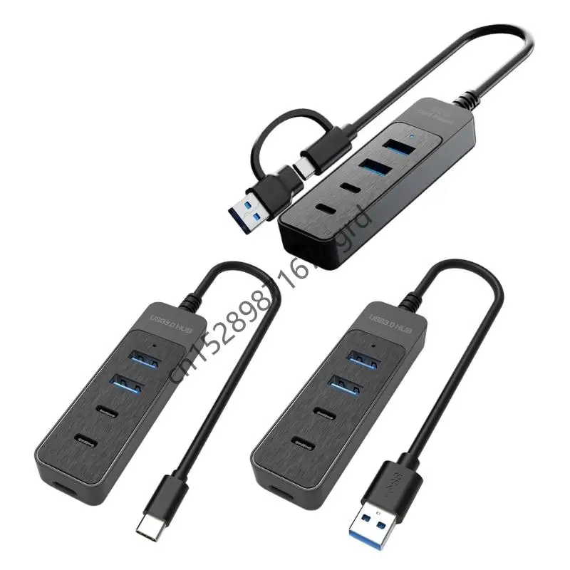 Multifungsi USB Splitter Hubs 1x USB3.0 1x USB2.0 2x Tipe C Port Konektivitas Meningkatkan Konektivitas untuk Rumah Kantor 634a