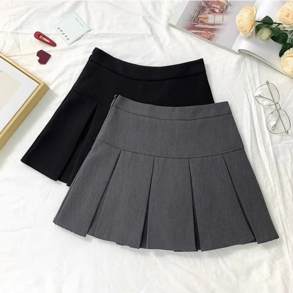 

Fashion High Waist Pleated Mini Skirts Y2k Simple Solid Color A-line JK Short Skirt Short Dress Preppy Style Skirts Ladies