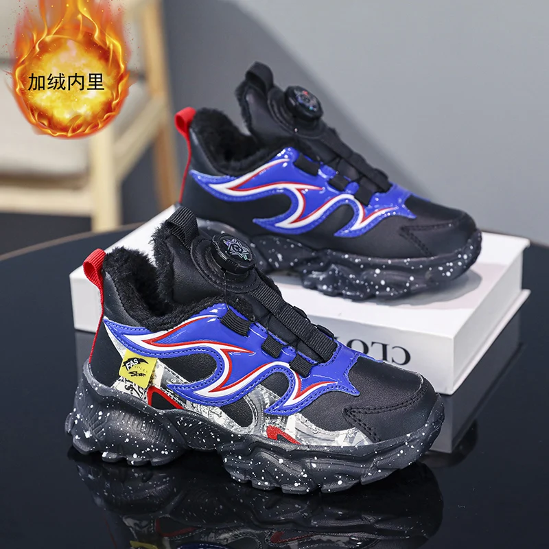 

2023 New Children Boy Sport Shoes Designer Teenager Shoe for Boy Quick Lacing Running Shoes Kid With Fur Shoe Boys Children