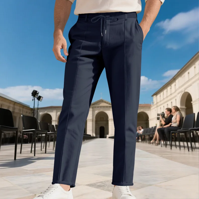 

Cross-border spring and autumn American solid color casual simple large size men's business slim-fitting small feet trousers