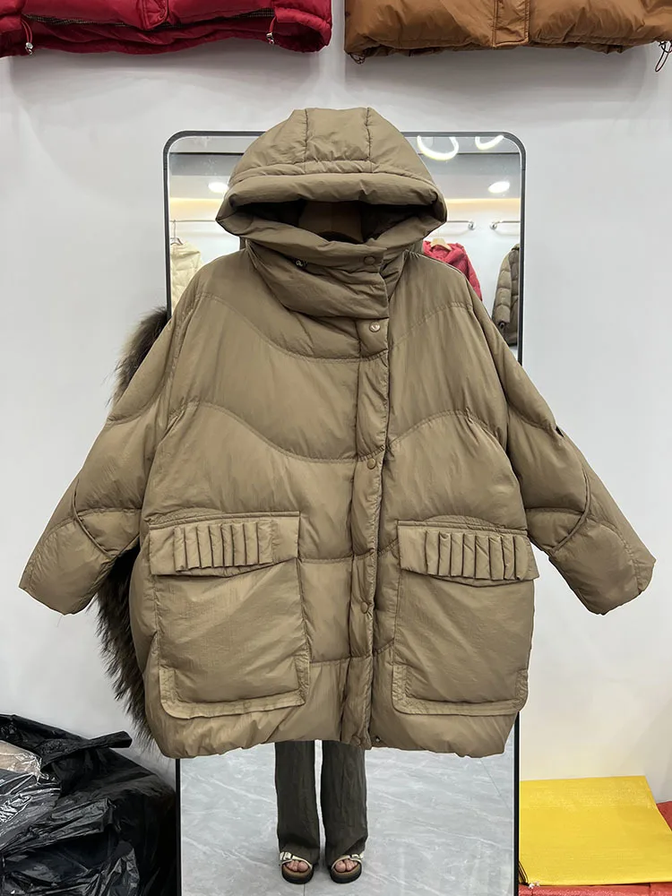 2023 New Winter Puffer Coat Hooded Women Vintage Loose Parkas Female 90 White Duck Down Jacket Thicken Warm Snow Outwear