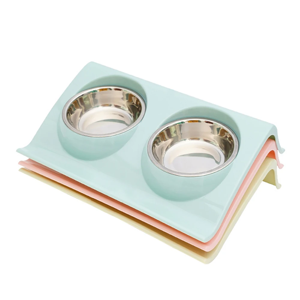 Pet Rice Bowl Dog And Cat Food Bowl Pet Neck Protection Food And Water Two-In-One Anti-Tip Feeding Utensils Stainless Steel Bowl