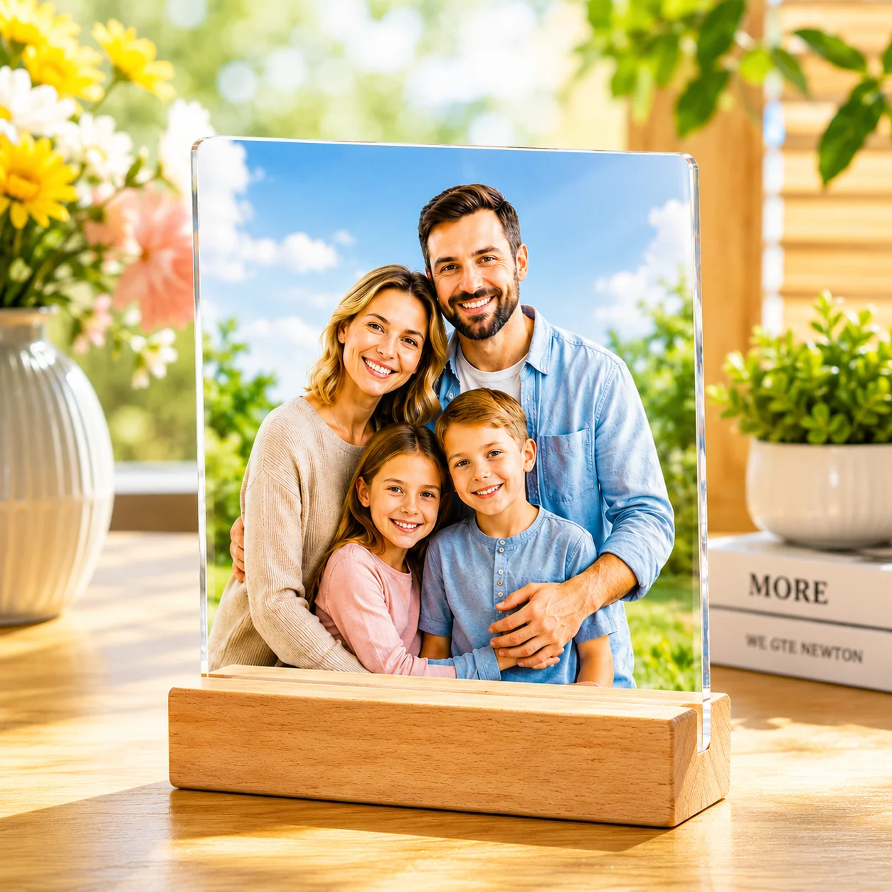 Sublimation Blank Acrylic Photo Frame 10x10cm 1Pc With Wooden Stand DIY Heat Transfer Plaque Desktop Home Decor Gift
