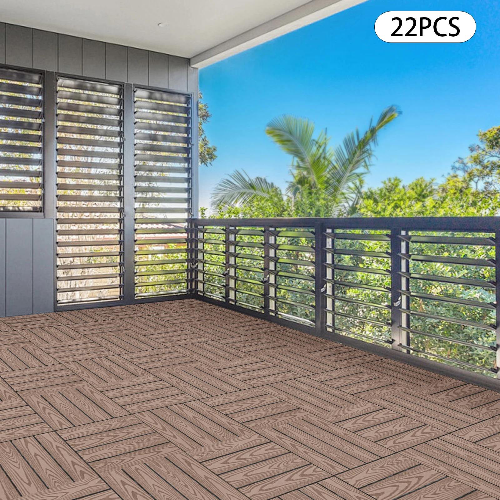 Bild 6: 22 Stück Spleißen von Kunststoff-Holzböden, WPC, ineinandergreifende Deckfliesen, hochwertiges Material, geprägte Holzmaserung für Gärten/Terraces