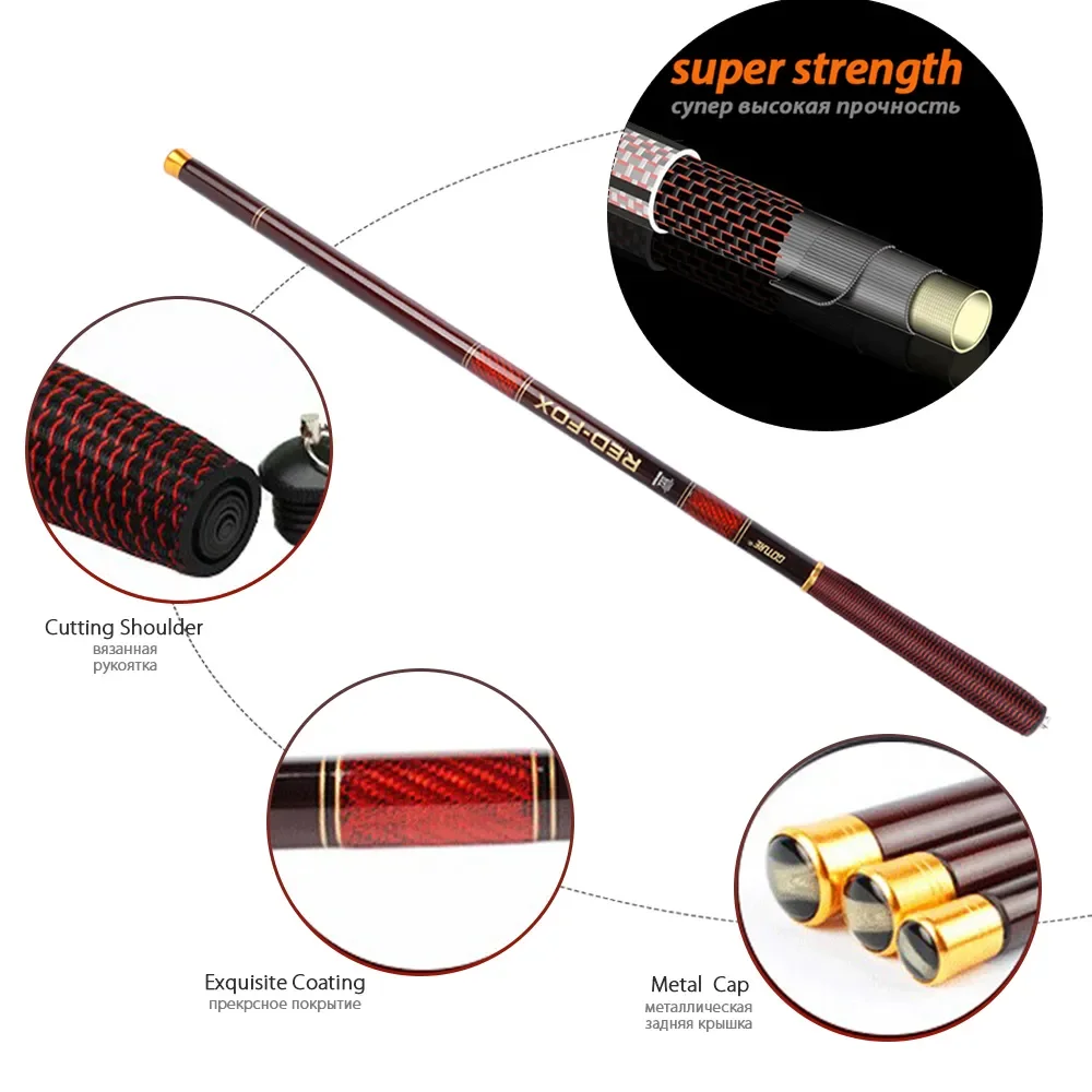 Goture RED FOX Carp Fishing Rod 3.0m-7.2m Ultralight Stream Pole Rod Carbon Fiber Power Hand Taiwan Fishing Rod for Freshwater