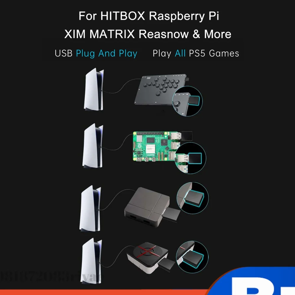 P5General Plug-and-Play Controller Converter with 1000Hz Bidirectional Gamepad Converter USB Receiver for Raspberry Pi Keyboard