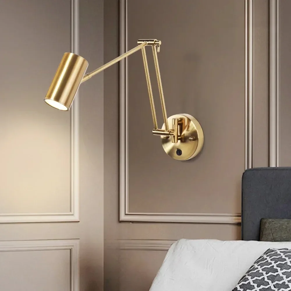 telescopica rocker led wall lamps swing arm braco longo sconce luzes internas com interruptor para decoracao de cabeceira 01