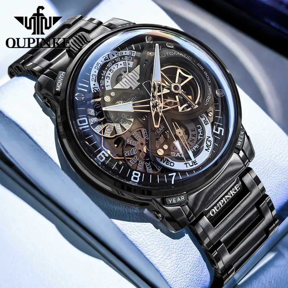 

OUPINKE 3278 Men Watch Automatic Mechanical Fashion Watch Skeleton Auto Date Waterproof Luminous Man Watch