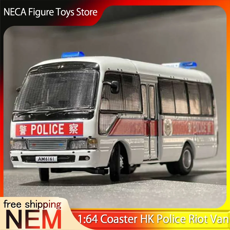 

NEM 1:64 Coaster HK Police Riot Van Alloy Diecast Model With Mesh Window Police Lights Toys Gift For Adults & Fans In Stock