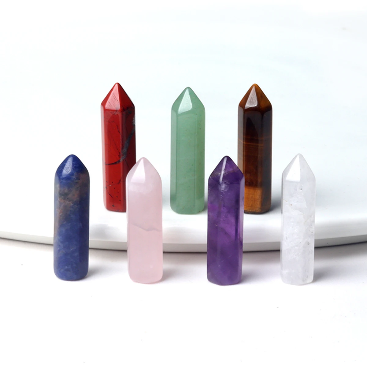 7Pcs Crystal Point Tower Wand Natural Stone Chakra Healing Rose Quartz Hexagonal Prisms Energy Column Jewelry Home Ornament