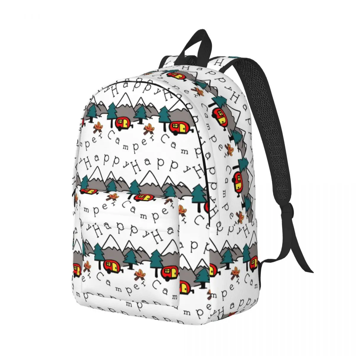 

Happy Camper Cute Draw Backpack Daypack Large Capacity Children BookBag School Bag Shoulder Bags for Men Women