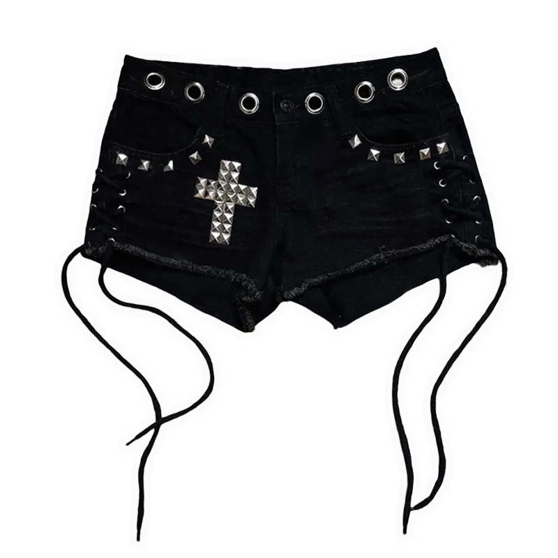 Subcultural Summer Gothic Hot Girl Women's Metal Circle Willow Nail Decorative Shorts Ultra Short Shorts Punk Y2K Harajuku Sexy - Image 2