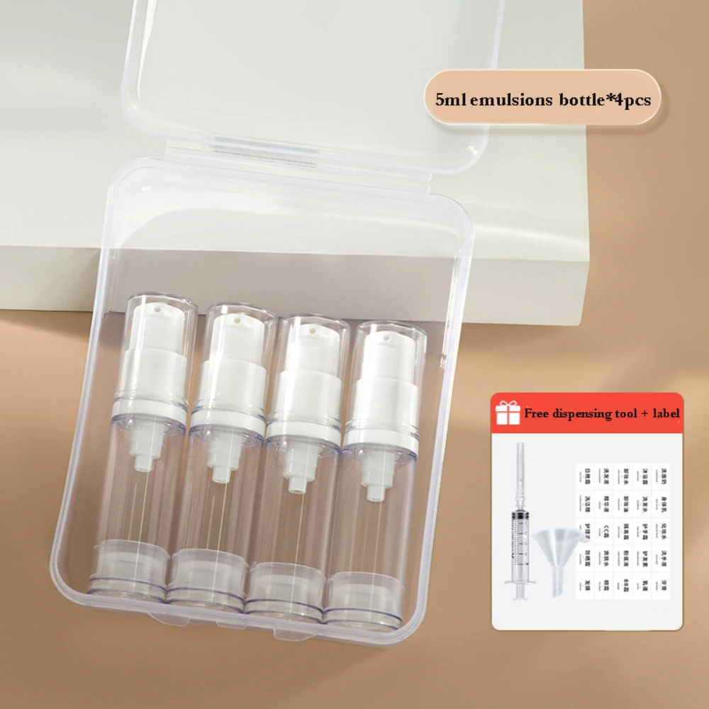 깨끗한 빈 리필 에어리스 진공 펌프, 크림 로션 및 스프레이, 휴대용 병 세트, 세면 용품 샘플 포장, 1 세트, 5-15ml 