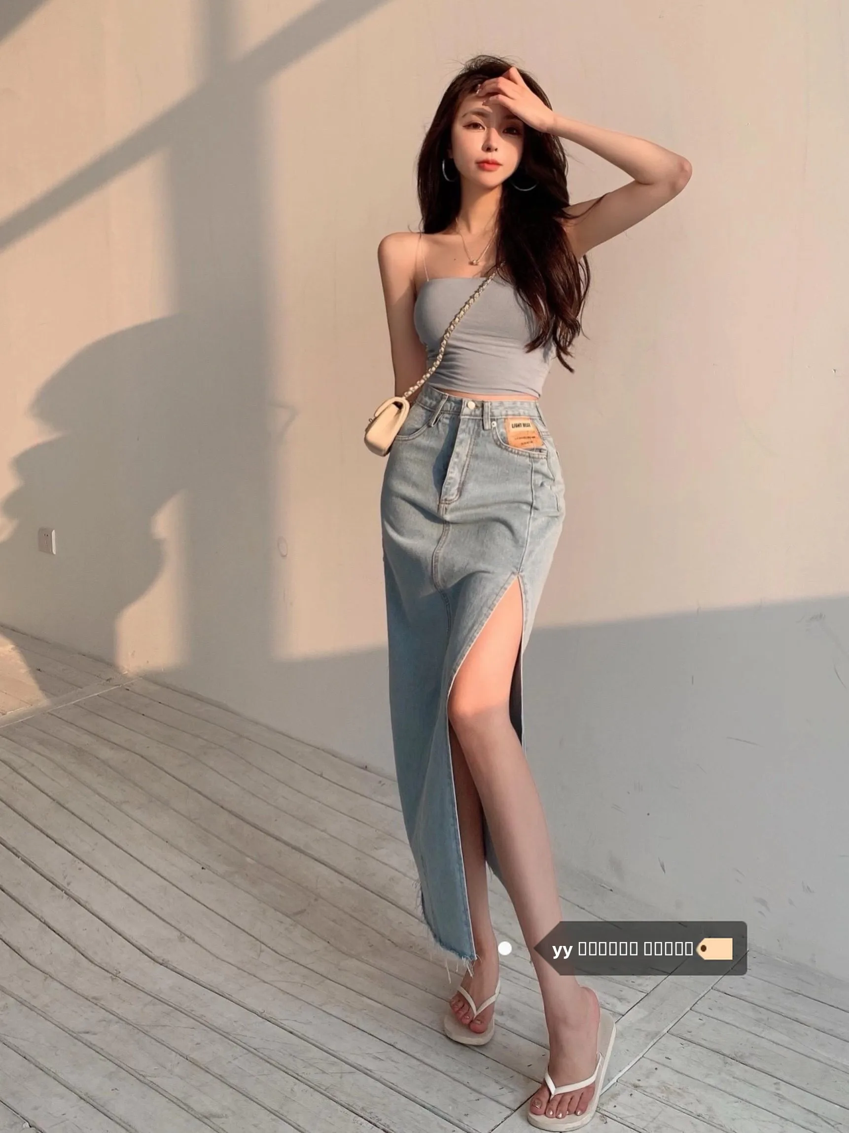 

Faion High Waist A-Line Skirt Women's Winter Denim Split Design Versatile Bodycon Sle Commute Friendly Korean Sle