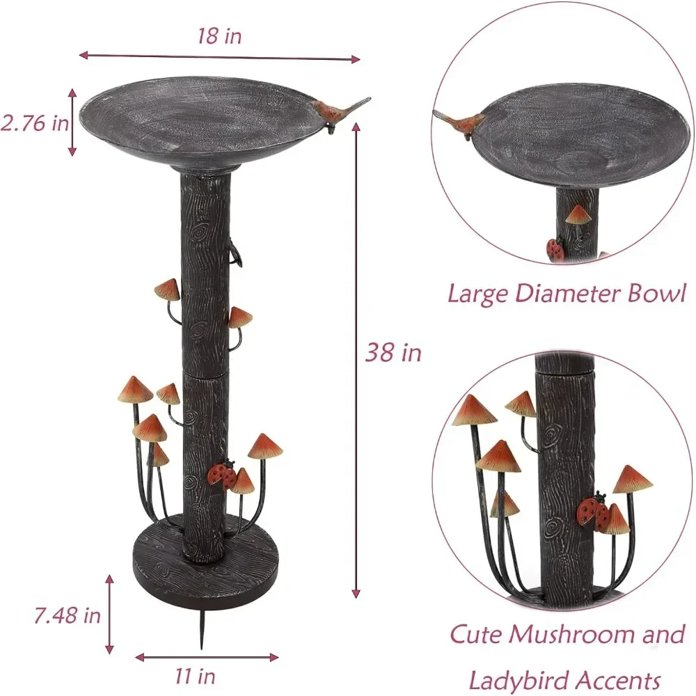 38Inch Hx18Inch W Bird Bath for Outdoors, Cylindrical Base Metal Bird Bath with Vintage Bowl, Bird Feeder Seed Tray Garden Decor