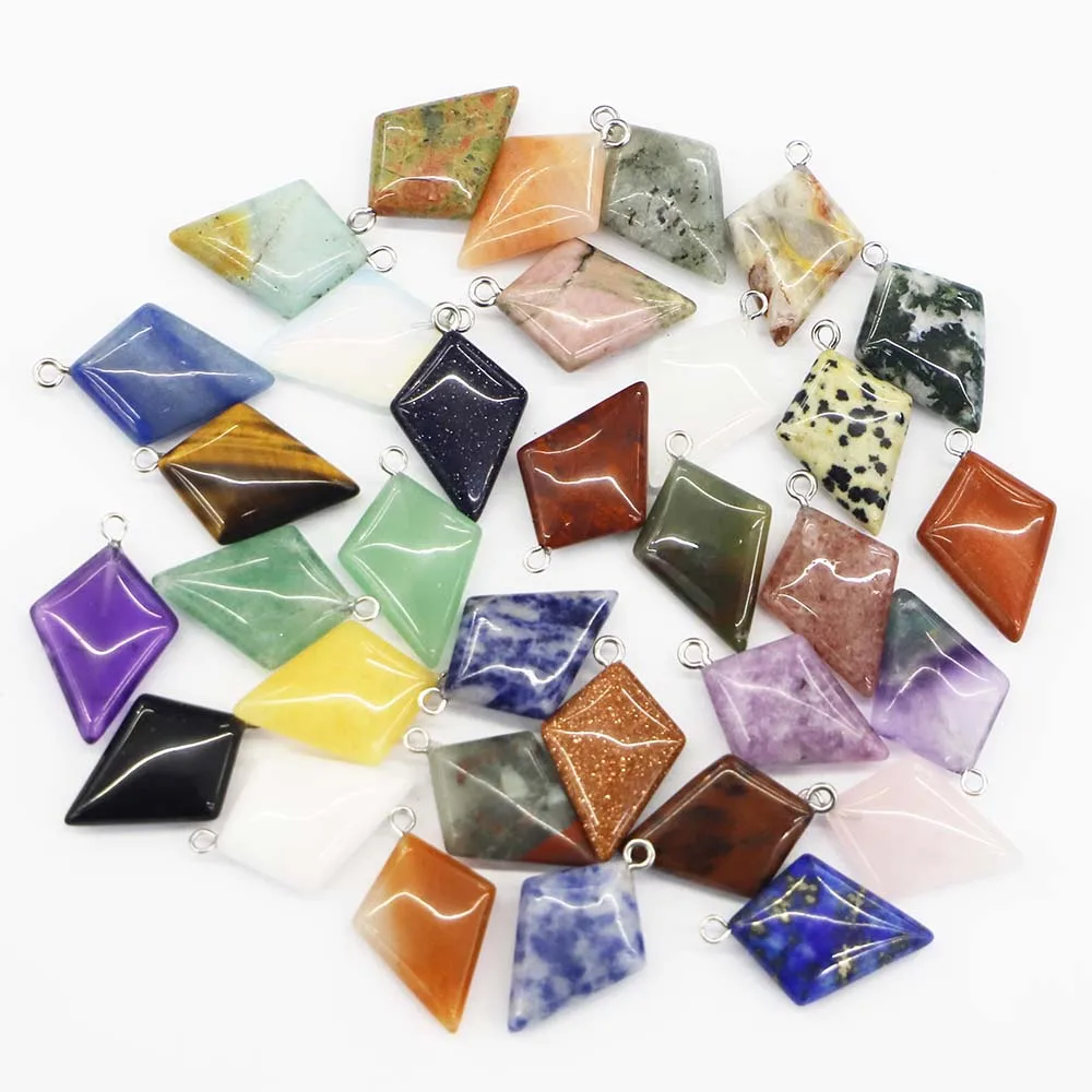 

10pcs/lot New Natural Stone Rhomboidal Quadrangle Necklaces Pendants Reiki Healing Crystal Quartz Fluorite Jewelry Accessories