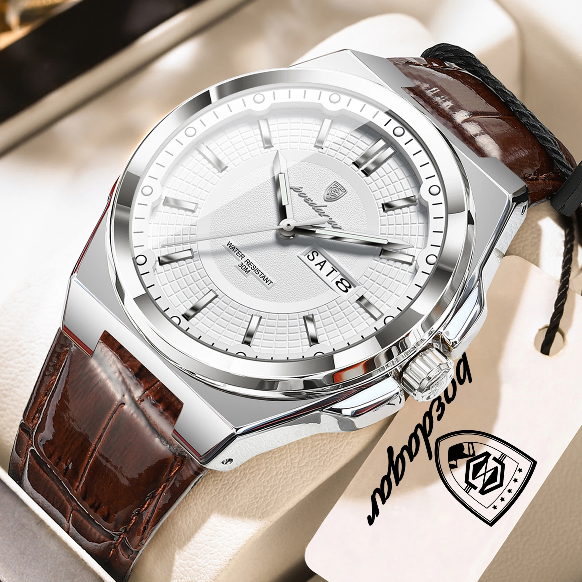 Men's Waterproof Business Quartz Watch with Leather Band