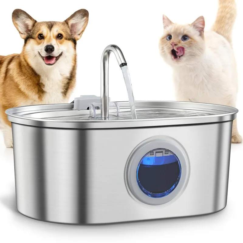 

3.2L/108oz Stainless Steel Pet Water Feeder Auto Cat Fountain Smart Dog Water Dispenser Visual Window Drink Bowl Pet Accessories