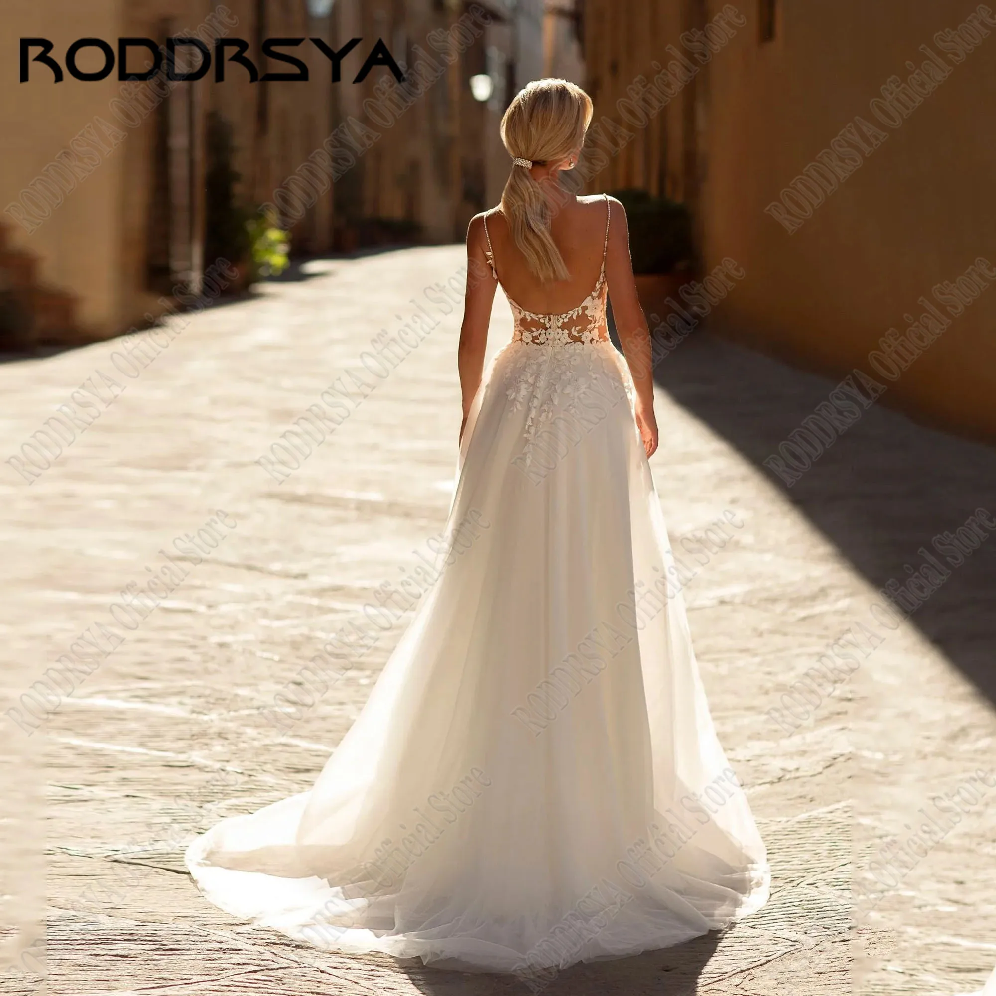 RODDRSYA Personalizado Boho Longo Vestido De Noiva 2025 Tule Applique Backless A Linha Varrer Trem Vestido De Noiva Mulheres Vestidos De NoviasRODRSYA Personalizado Boho Vestido de Noiva Longo 2025 Tulle Applique Backl