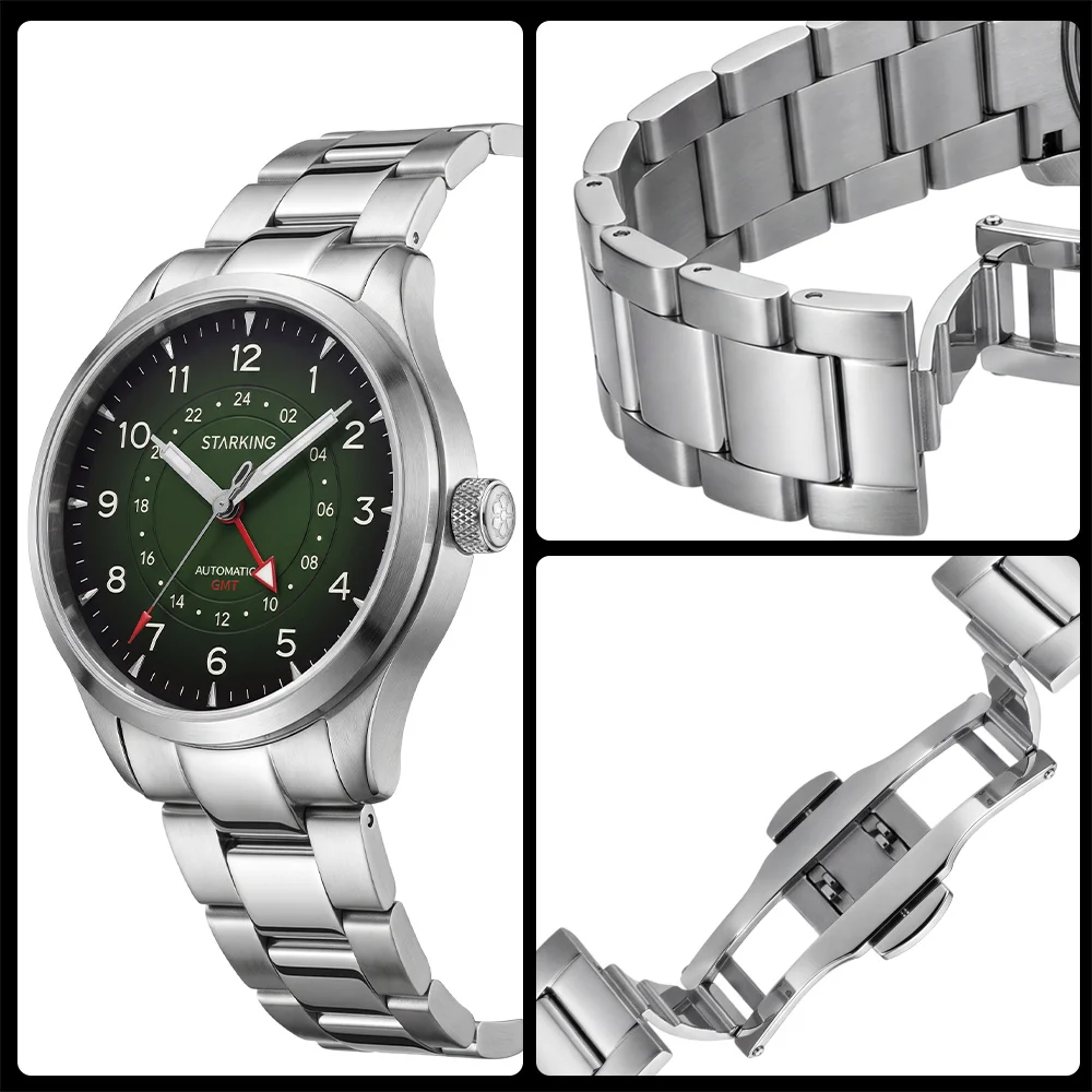 STARKING New Business Automatic Mechanical Watches Sapphire Crystal GMT Watch 20ATM Waterproof Luminous Men's Leisure Wristwatch