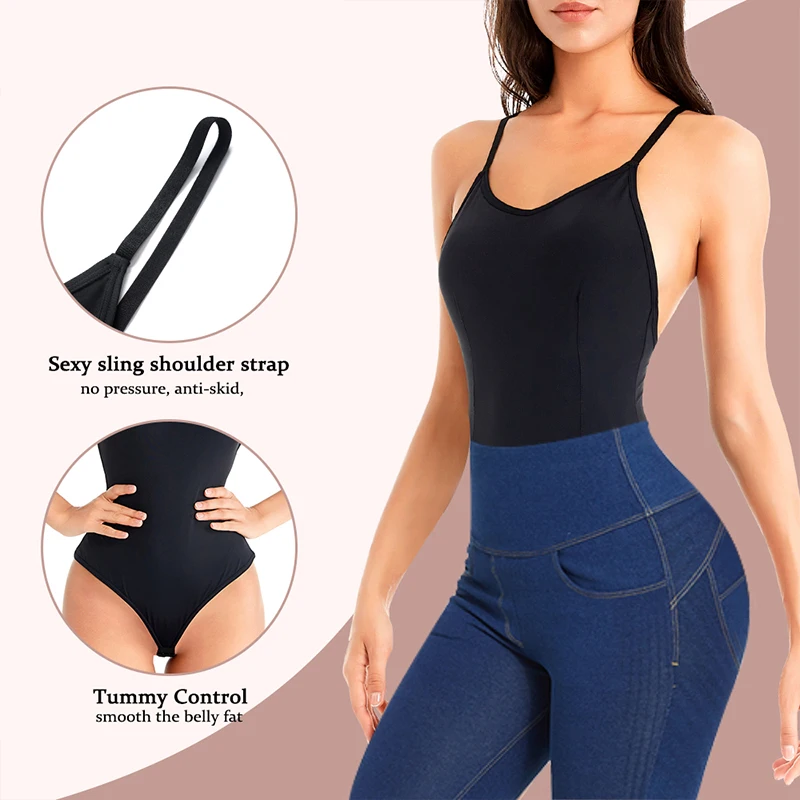 Sexy Bodysuit Lingerie Body Shapewear Women Backless Camisole Open Crotch Adjustable Shoulder Strap One Piece Underwear