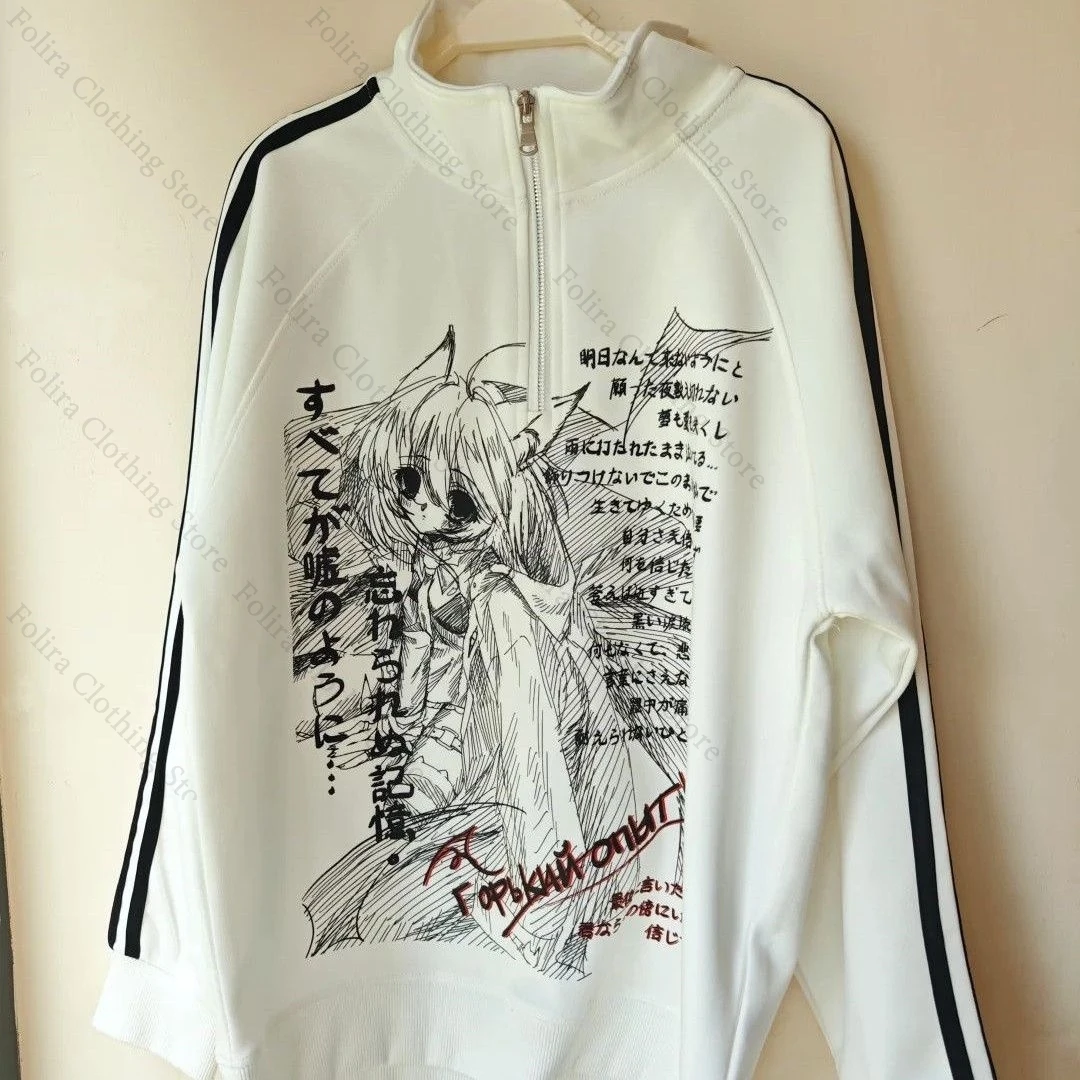 Sudadera con capucha con estampado de Anime para mujer, Tops de manga larga con cuello levantado, ropa de otoño, jerséis, ropa diaria para mujer, ropa para exteriores