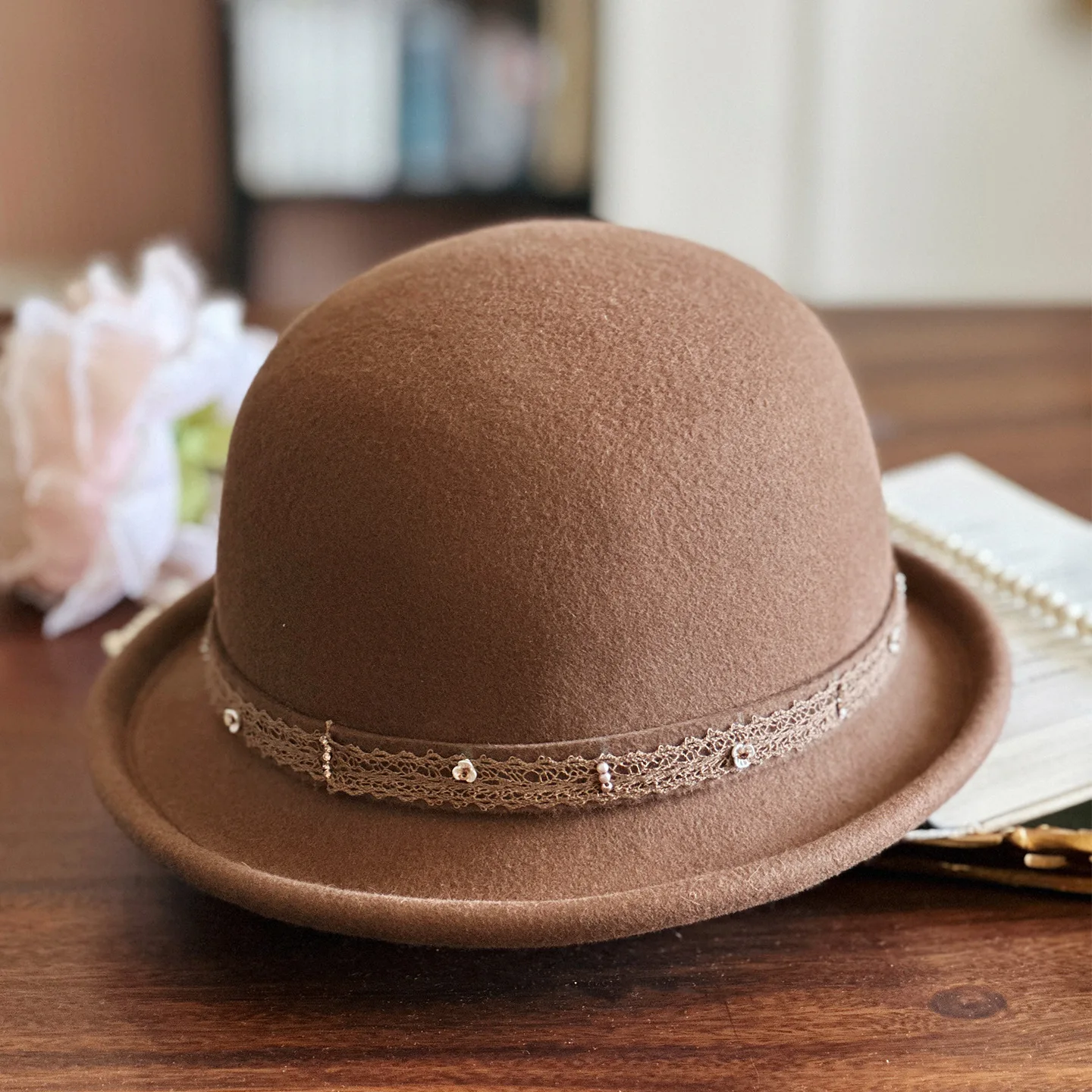 Japanischer koreanischer Stil aus 100 % Wolle mit kurzer Krempe, weich gefilzter Fischerhut, elegante Winter-Fischermütze mit rundem Oberteil