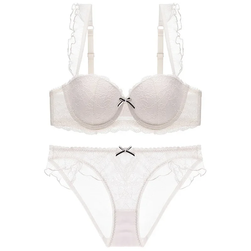 

Сексуальный комплект с бюстгальтером пуш-ап для женщин, кружевной комплект нижнего белья с оборками, нижнее белье с вышивкой, повседневный комплект с бюстгальтером и трусиками