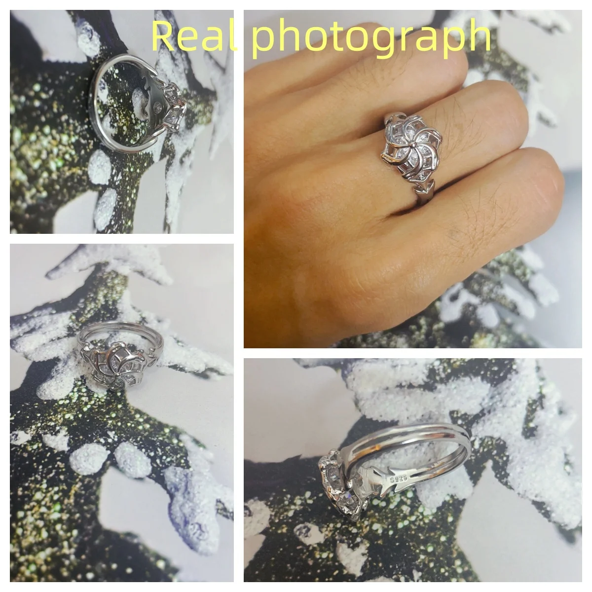 Anello da donna autentico in argento sterling 925 Anello da fidanzamento con zirconi Galadriel Nenya