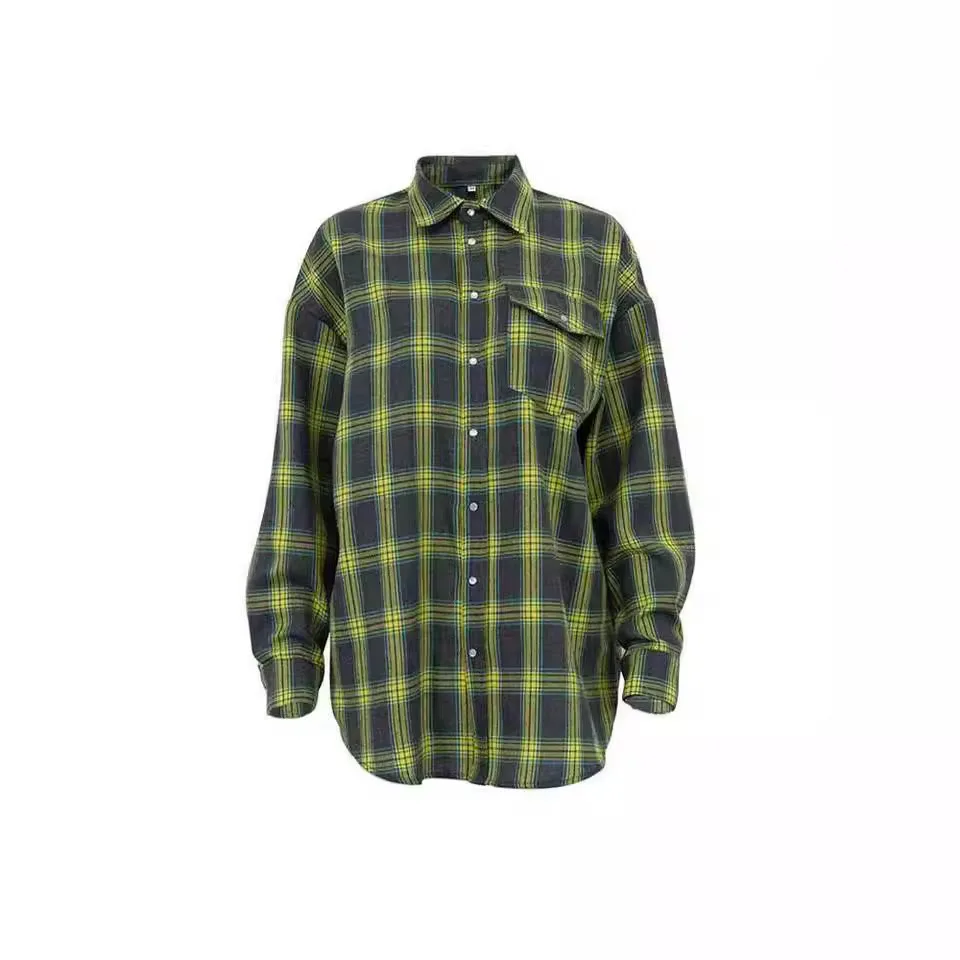 Plaid Frauen Shirts Langarm Bluse Drehen Unten Kragen Hemd Strickjacke Einreiher Blusen Casual Lose Fit Gespleißt 2025,