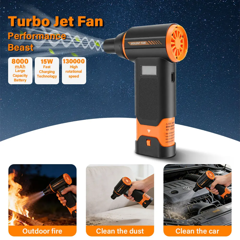 

【Новинка 2026】Беспроводной бесщеточный турбовентилятор для очистки автомобиля с LED-подсветкой и цифровым дисплеем, портативный, для использования на улице и при гриле