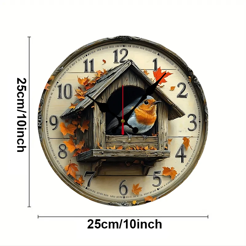 Bird In House Wooden Round Silent Hanging Wall Clock, Suitable For Living Room, Office, Study Room, Bedroom, Home Decoration