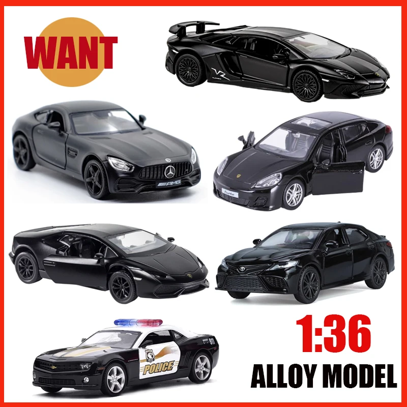 

LICENSED 1:36 Sports Car Alloy Diecast Lamborghini Benz Porsche Premium Model Cool Black Style Kids Gift Collect Hot Wheels