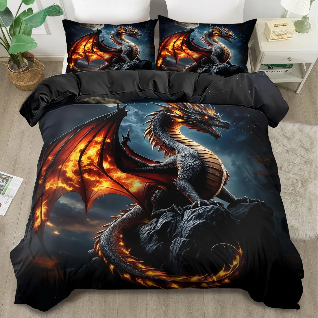 Fantasy Dragon Print Quilt Cover Set King Queen Style Duvet Cover Bedding Set for Bedroom Guest Room Quilt Decoration