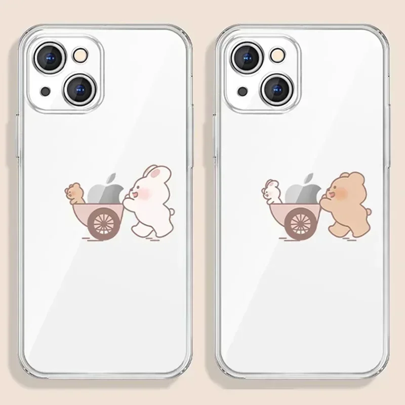 Funny Cute Bear Bunny Paired Couple Phone Case For iPhone 13 15 14 12 11 16 Pro Max 12 Mini XS XR SE 8 Plus Fundas Covers