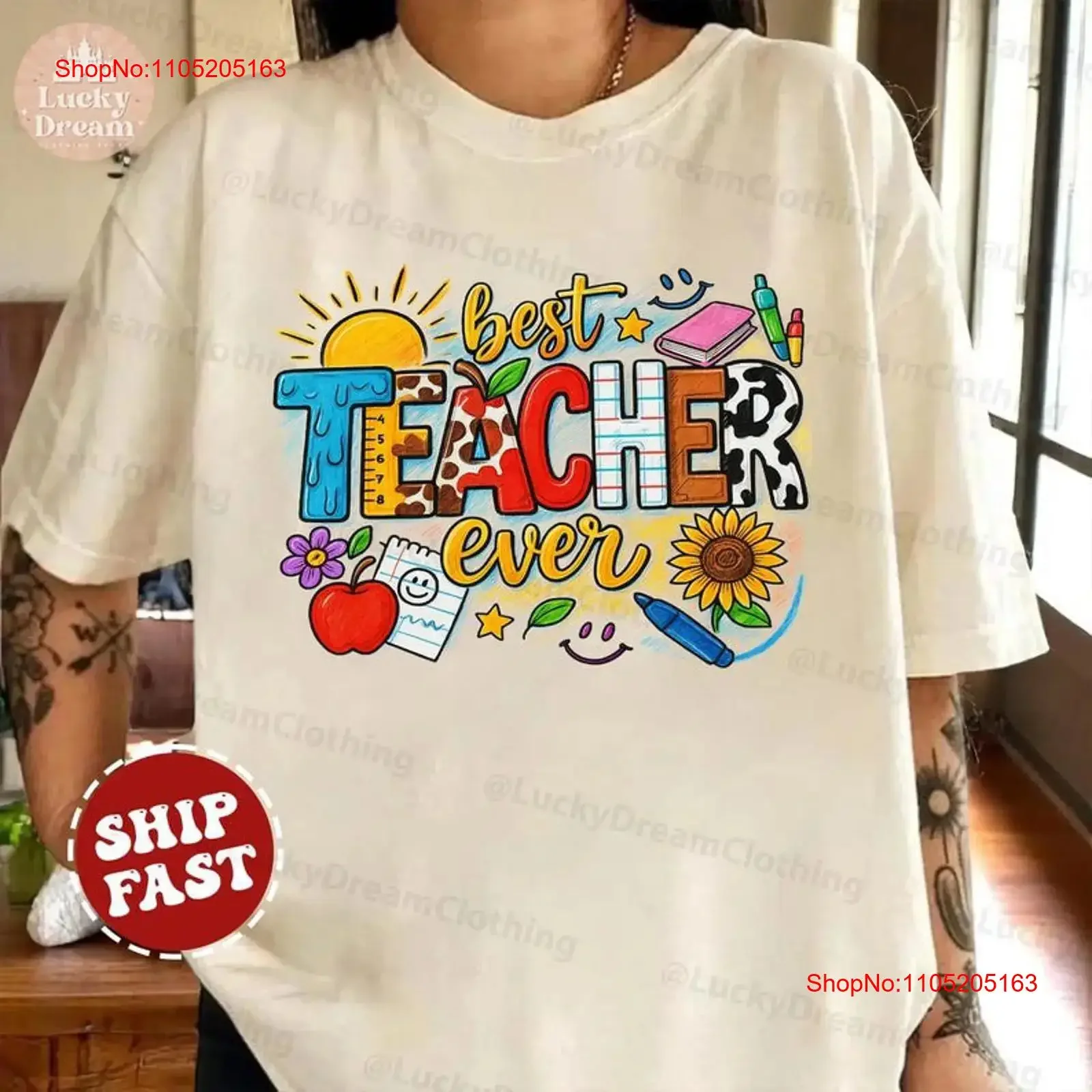 

Custom Best Teacher Ever T Shirt Colorful Back to School vintage Washed Unisex Stylish homme designer clothes Slightly
