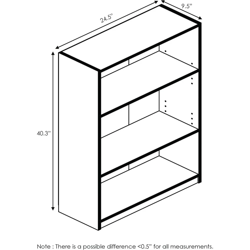 3-Tier Adjustable Shelf Bookcase Engineered Wood Open Design Home Office Living Room Storage Durable Easy Assembly