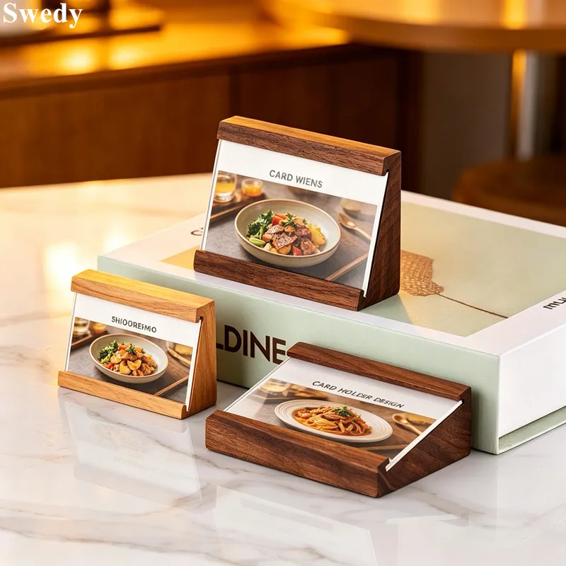 5 Pieces 70x40mm Wood Label Card Holder Table Name Card Sign Holder Display Stand Menu Paper Holder Price Label Paper Holder