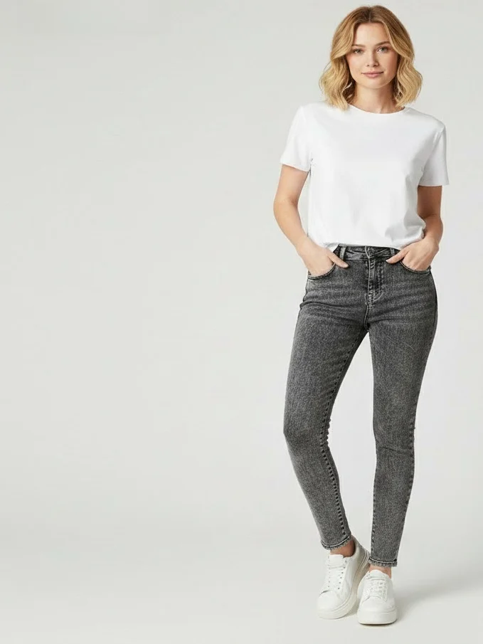 

Low Waist Casual Ankle Pants Women's Tight Fit Jeans Retro Sle mid Stretch Straight Leg Trousers Ladies Faion