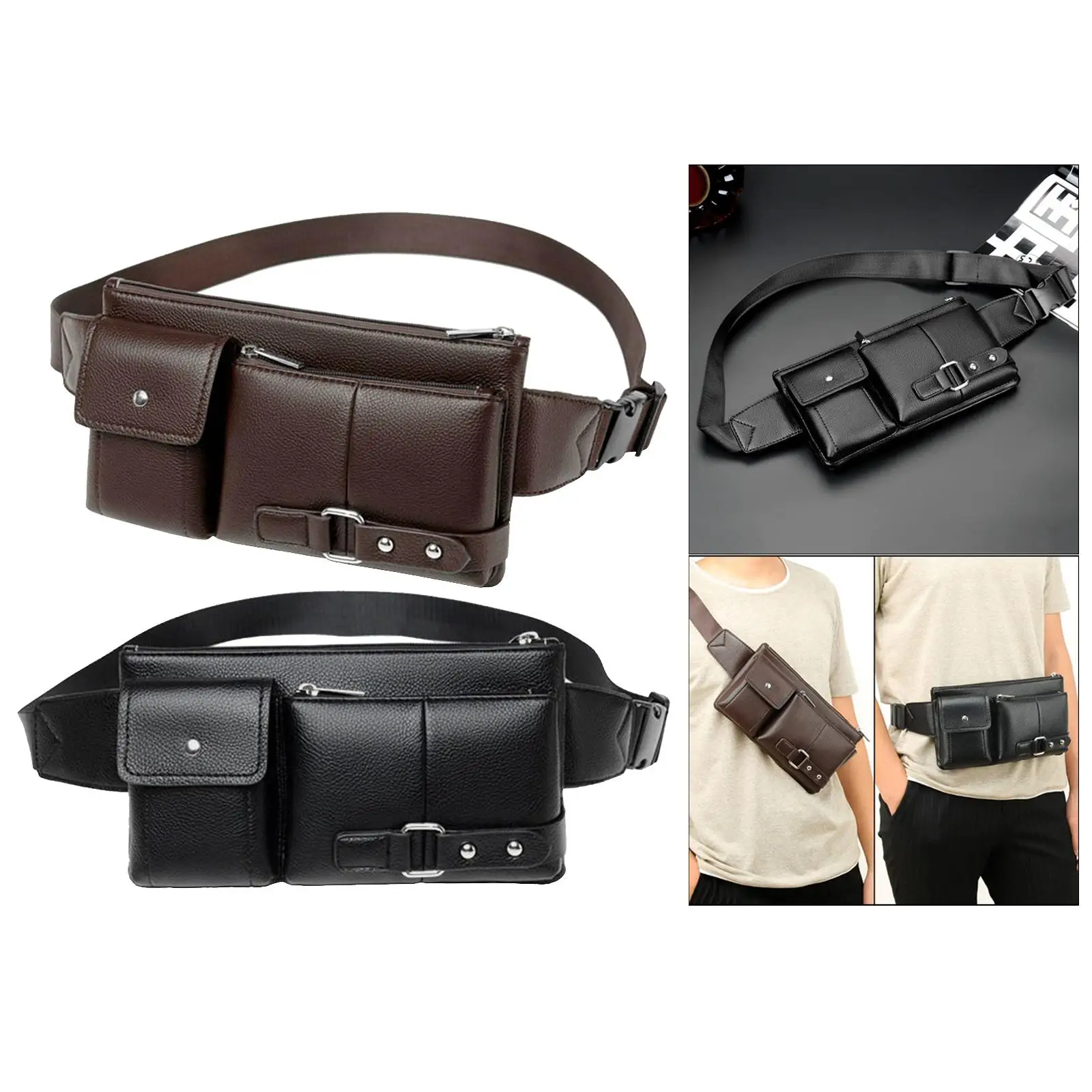 PU Leather Waist Fanny Pack Casual Jogging  Purse Hip Bag