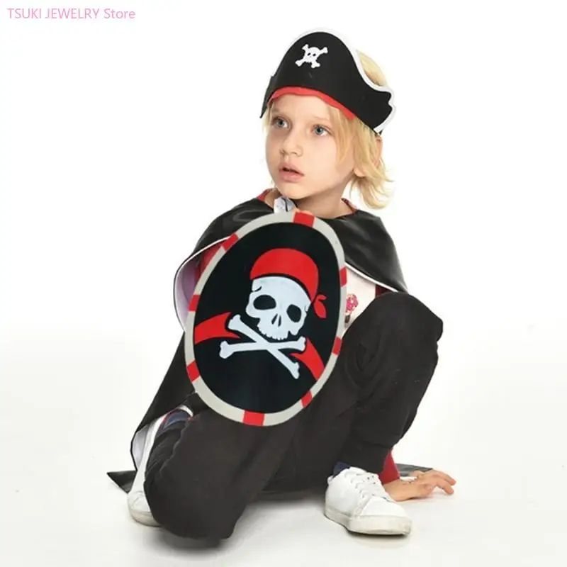 62KE Halloween Headband Pirate Hat Hairband Roleplay EyePatch Kids Costume Accessory