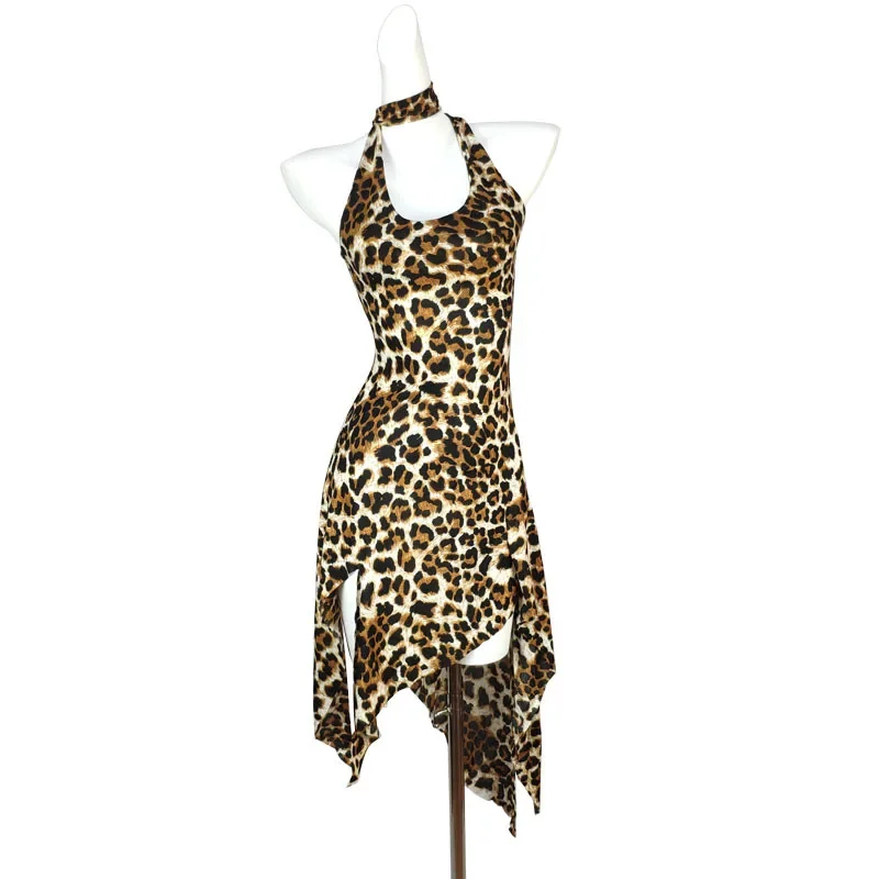 Vintage Y2k Sexy Leopard Print Slip Dress Women's Off-shoulder Open-back Irregular Design Sensibility Tank Skirt